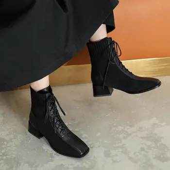 

Genuine Leather Women's Ankle Boots Comfortable ROUND Toe High Heels Pumps Zipper Night Club Shoes Woman Heels