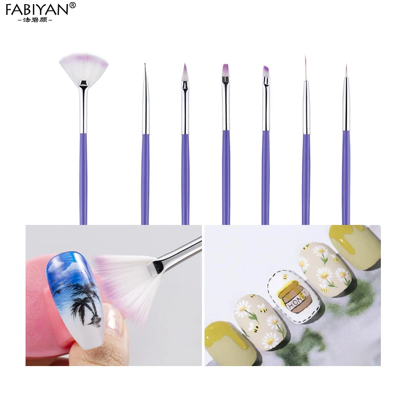 7Pcs Nail Art Polish Gel UV Tips Brushes For Manicure Dotting Painting Drawing Pen Fan Sector Line Decoration Tools Set 3