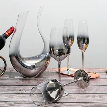

Crystal Glass Electroplated Silver Gray Gradient American Wine Glass Set Metallic Model Stemware Champagne Cocktail Decanter