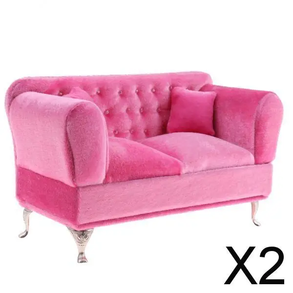 2x1/6 Mini Long Sofa Pink Suede Dollhouse for Accessories | Игрушки и хобби