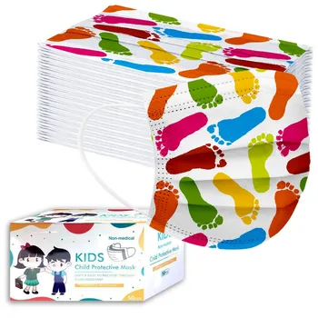 

10/20/30/50pcs Disposable Kids Mask 3 Layers Non-woven Breathable Mask Cartoon Color Footprints Children Print Face Mouth Mask