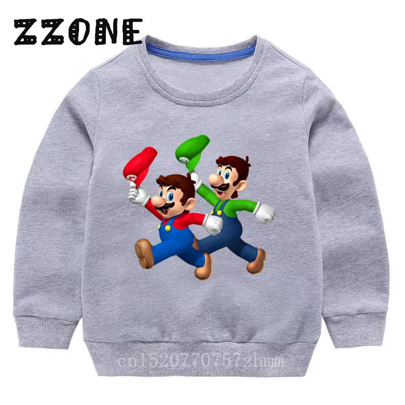 Детские толстовки с капюшоном детские толстовки с рисунком Супер Марио и Луиджи хлопковый пуловер для малышей топы для девочек и мальчиков, осенняя одежда KYT5175