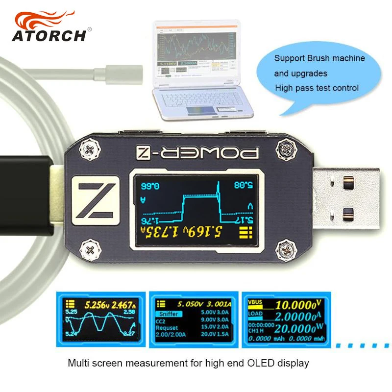 ATORCH пауэр Z USB тестер Тип c PD QC 3 0 2 зарядное устройство Напряжение Ток пульсация