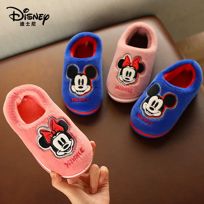 

Детские хлопковые тапочки Disney, тапочки для девочек, для дома и улицы, Нескользящие, с Микки, Осень-зима