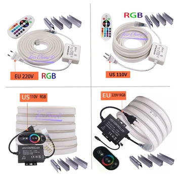 

RGB Neon Light Ribbon Tape Flexible LED Neon Sign Night Light Lamp 2835 5050 120LED/m LED Strip 110V 220V Remote controller