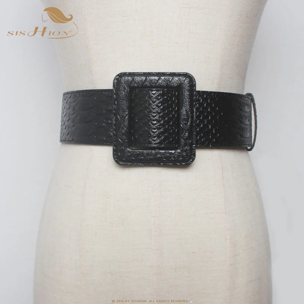 

SISHION New Ladies Black Wide Waist Belt Faux Leather for Women Dress Jeans QY0340 Fashion Belt Female
