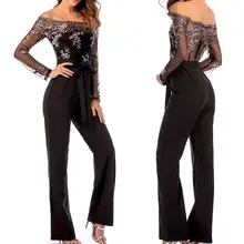Sequin Womens Jumpsuit Fashion Sexy Lace-up Mesh Splice Wide Leg Off Shoulder Long Sleeve Jumpsuit overol mujer 2020 New Hot E Sequin Womens Jumpsuit Fashion Sexy Lace-up Mesh Splice Wide Leg Off Shoulder Long Sleeve Jumpsuit overol mujer 2020 New Hot E
