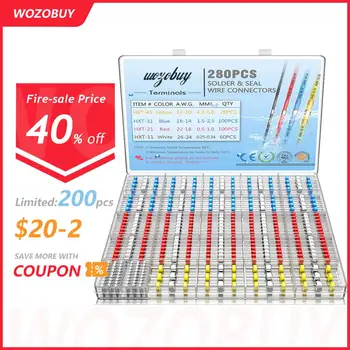 

280PCS Solder Seal Wire Connectors,Heat Shrink Solder Butt Connector Waterproof Insulated Electrical Wire Terminals Butt Splice