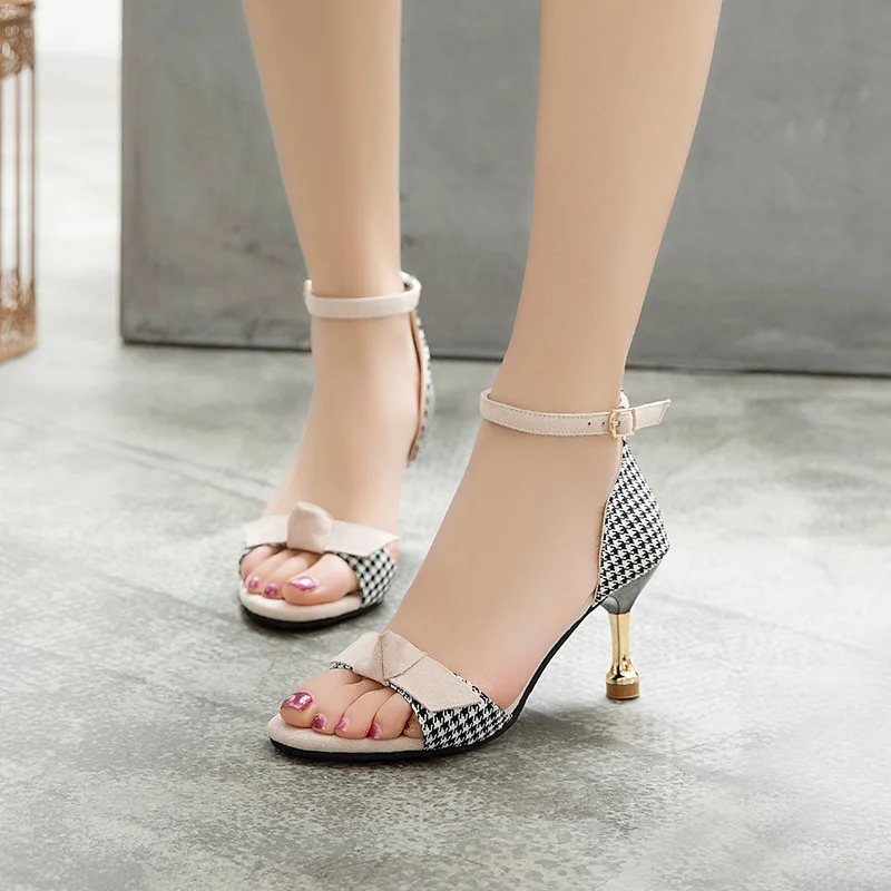 

2019 New Style Spring Summer Sandals Open Toe Thin Heeled Women's High Heel Shoes Straight Line Buckle Korean-style Versatile Hi