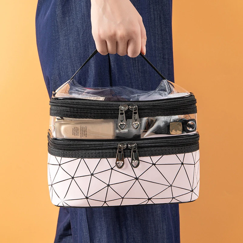 

Double Layer Large Capacity Cosmetic Case Women Beautician Finishing Necessaire Makeup Handbag Travel Weekend Toiletry Kit Items