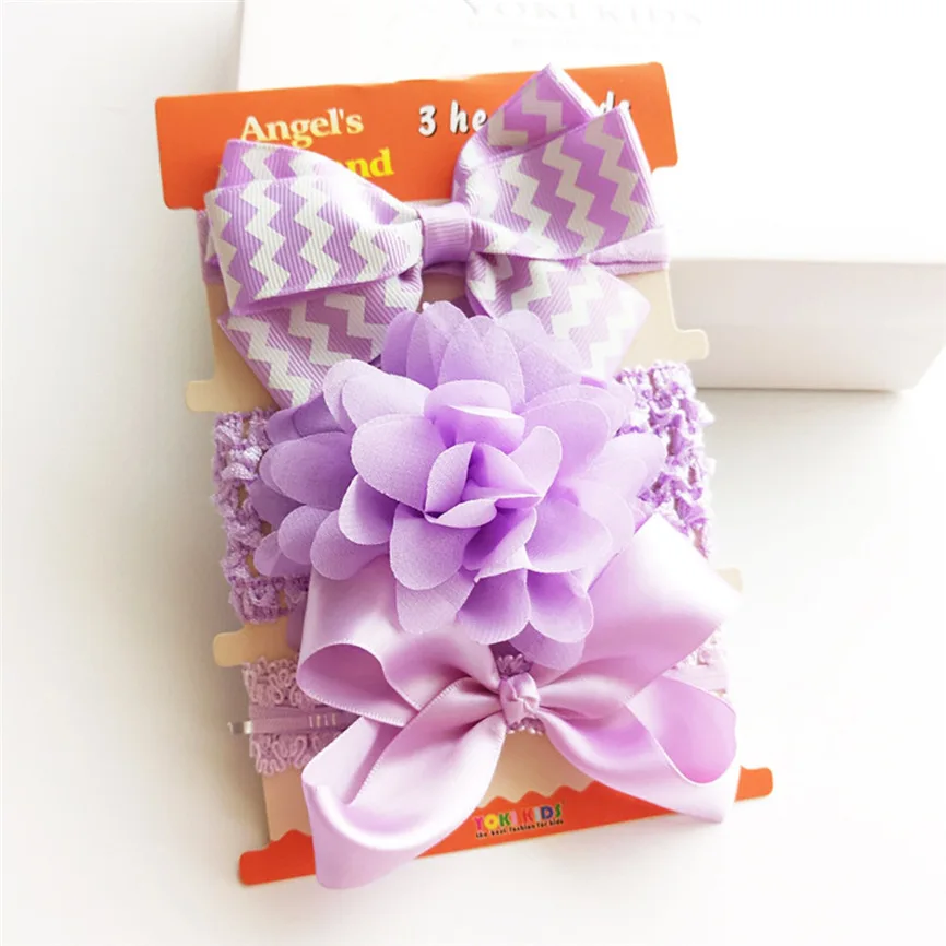 Baby Girl Headband Flower 3Pcs Kids Floral Girls Elastic Bowknot Accessories Hairband Set | Детская одежда и обувь
