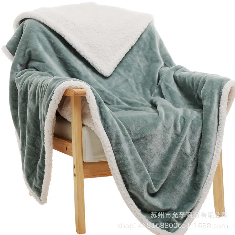80X120cm 2 layers winter thick sherpa kids bed spread band edge baby blanket toddler quilt minky super soft furry child blanket - Цвет: green