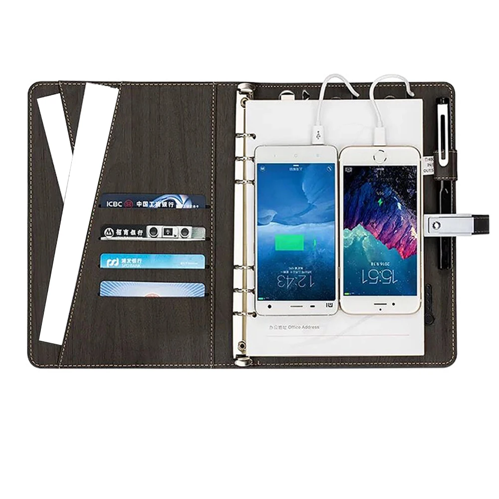 

Mobile power notebook multifunction 8000mAh mobile power Qi wireless charging notebook binder spiral diary 16GB