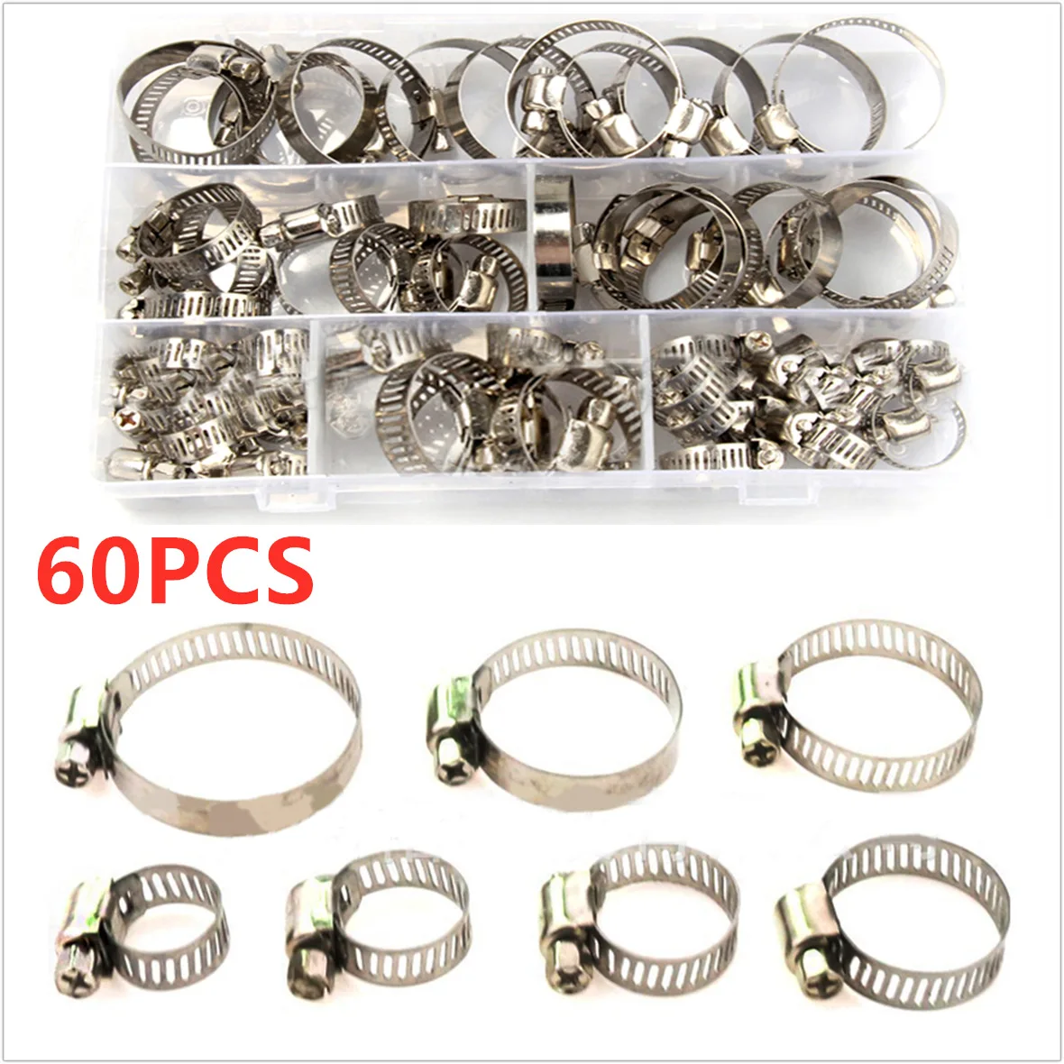 

60pcs clamp 304 stainless steel throat hoop small American communication hoop box package