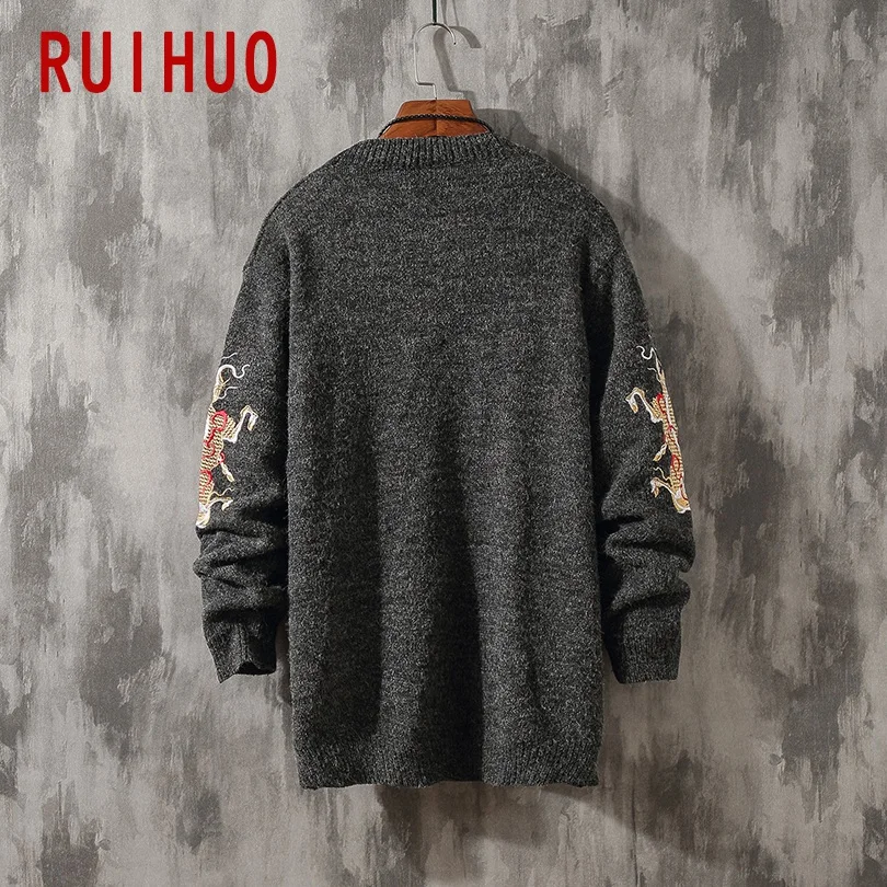 RUIHUO Chinese Kirin Embroidery Winter Sweater Men Pullover Winter Coat Men Sweater Winter Coat Mens Sweaters For Autumn