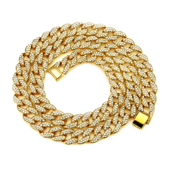 

12 Piece Full Rhinestone Golden Cuban Link Men's Hip hop Jewelry CZ Clasp Bling Rapper Chain