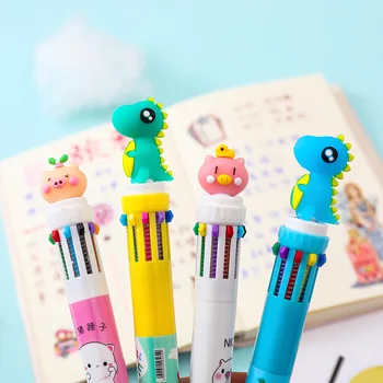 

Cute pig ten color cartoon ballpoint pen multi-function multi-color pressing colorful pen student school stationery writing pen