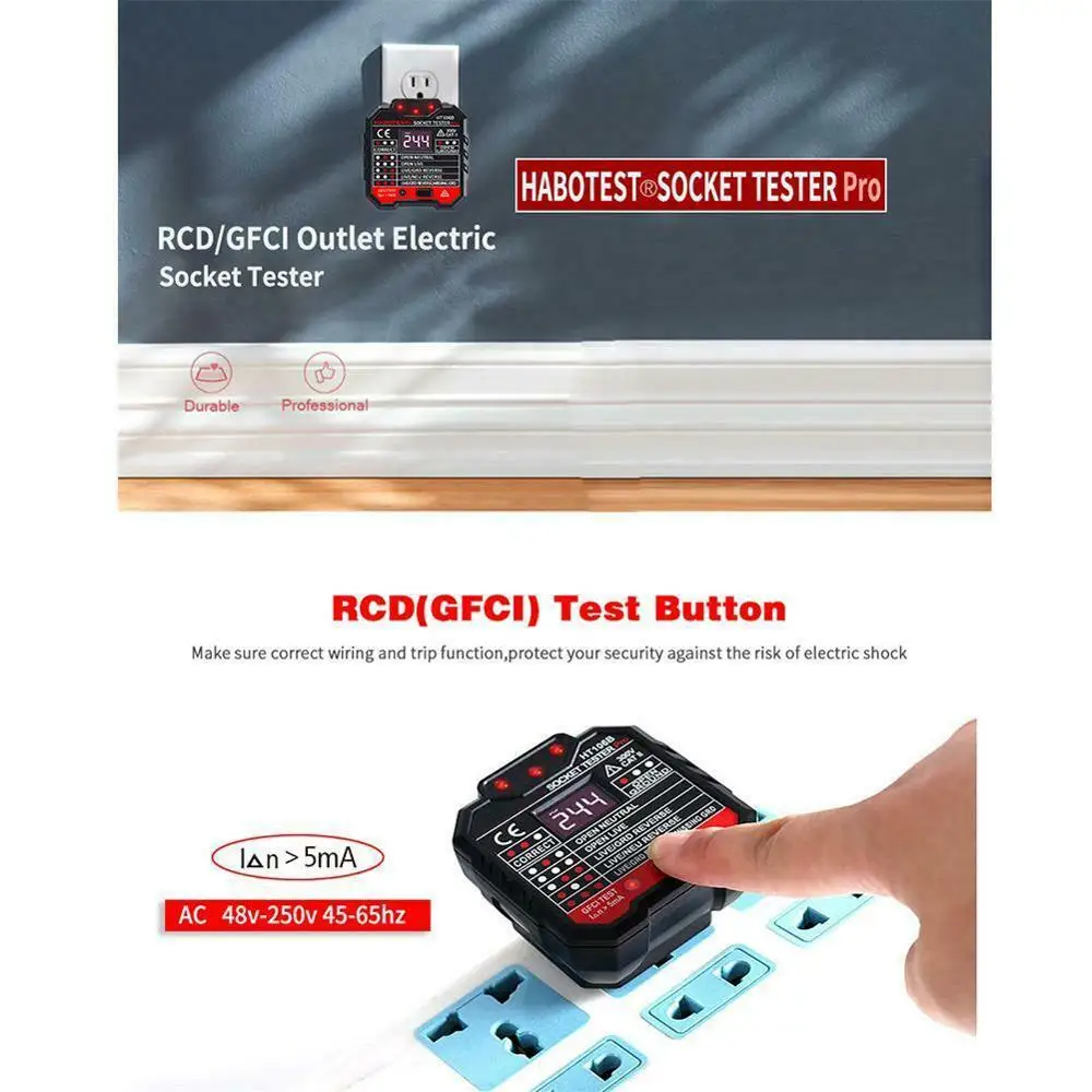 Портативный тестер для розеток HT106B детектор напряжения с вилкой Стандарта EU/US/UK