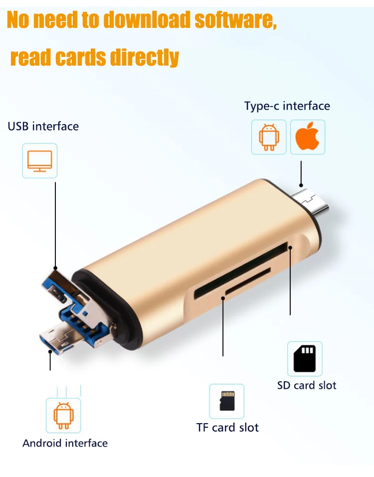 type-c кард-ридер usb3.0 высокоскоростной небольшой мини Многофункциональный otg Мобильный телефон кард-ридер алюминиевый сплав