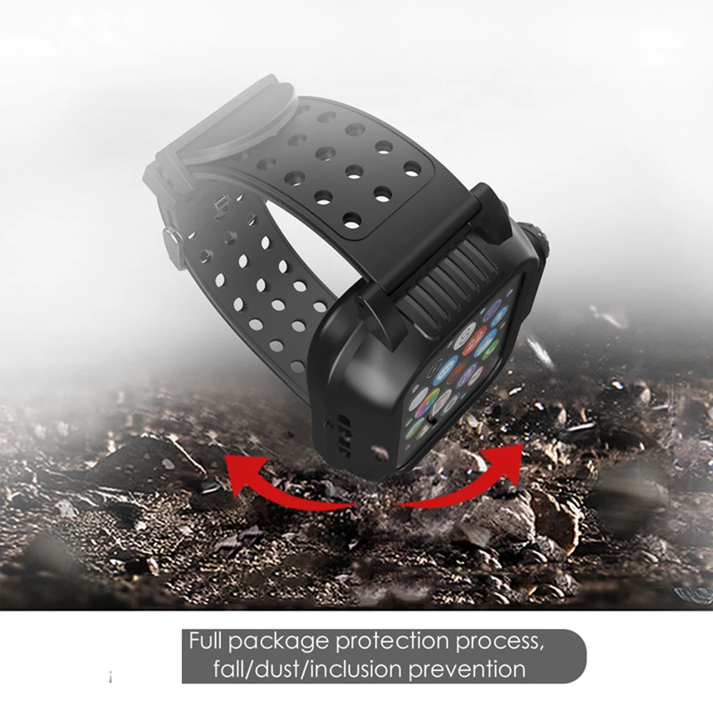 IP68 Водонепроницаемый чехол с силиконовым ремешком для Apple Watch 5 4 40 мм 44 мм водонепроницаемый спортивный браслет для IWatch3 2 1 38 мм 42 мм ремешок