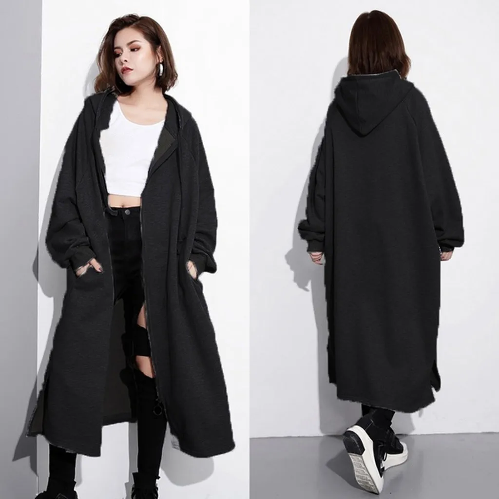 Women Hooded Coats Jackets Plus Size 2xl Female Long Sleeve Zip Long Jackets Ladies Winter Outerwear Thin Windbreakers#J30