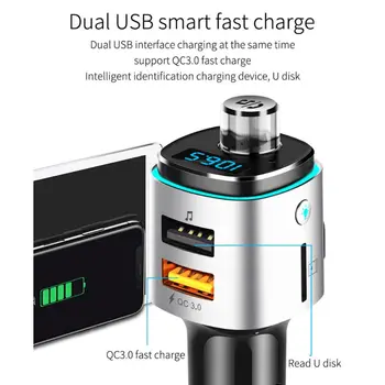 

12V Car FM Transmitter Wireless Music Player Aux Modulator with Quick Charge Dual USB Port
