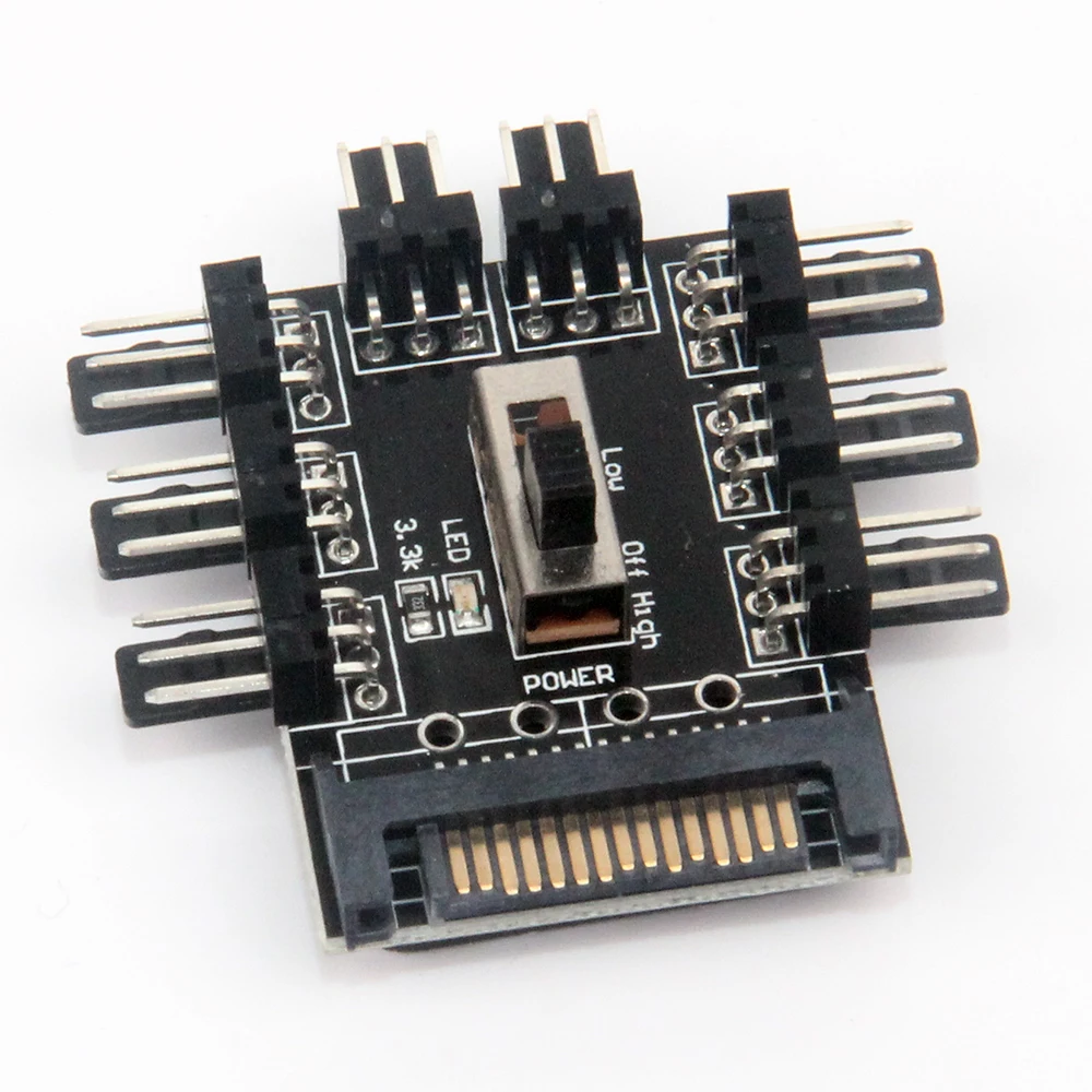 1 to 8 3Pin Fan Hub Pwm Sata Molex Splitter PC Mining Cable 12V Power Suppply Cooler Cooling Speed Controller Adapter
