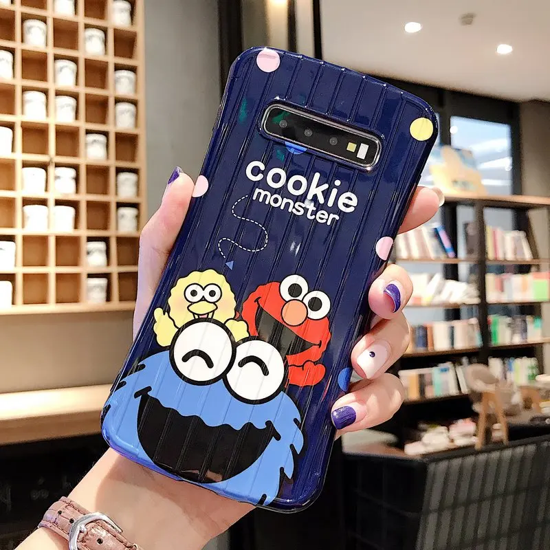 blue Противоударный чехол с мультяшным рисунком Улица Сезам для samsung Galaxy S10 Plus S8 S9 модный дизайн чемодана чехол для samsung Note 10 Plus 9 - Цвет: blue