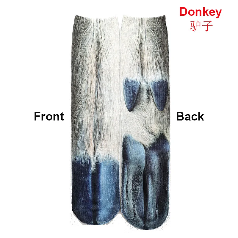 Donkey Модные красивые хлопковые носки унисекс с 3D принтом для взрослых и женщин, мужчин короткие детские носки с когтями и кошками, носки с забавными животными - Цвет: Donkey
