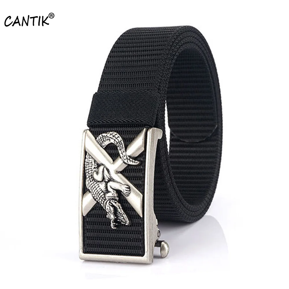CANTIK Unique Design Crocodile Pattern Automatic Buckle Belt Quality Canvas & Nylon Material Belts for Men Accessories CBCA307