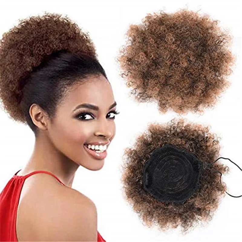 

Kong&Li Puff Afro Curly Wig Ponytail Drawstring Short postiche Afro Kinky chignon afro Clip in on Synthetic Kinky Curly Hair Bun