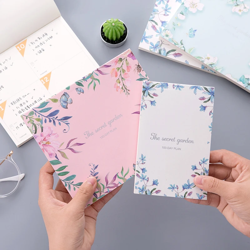 

Flower Pattern Notebook 100 Days Planner Student Week Plan Monthly Plan Schedule Management Time Memo Pad Office School Supplies