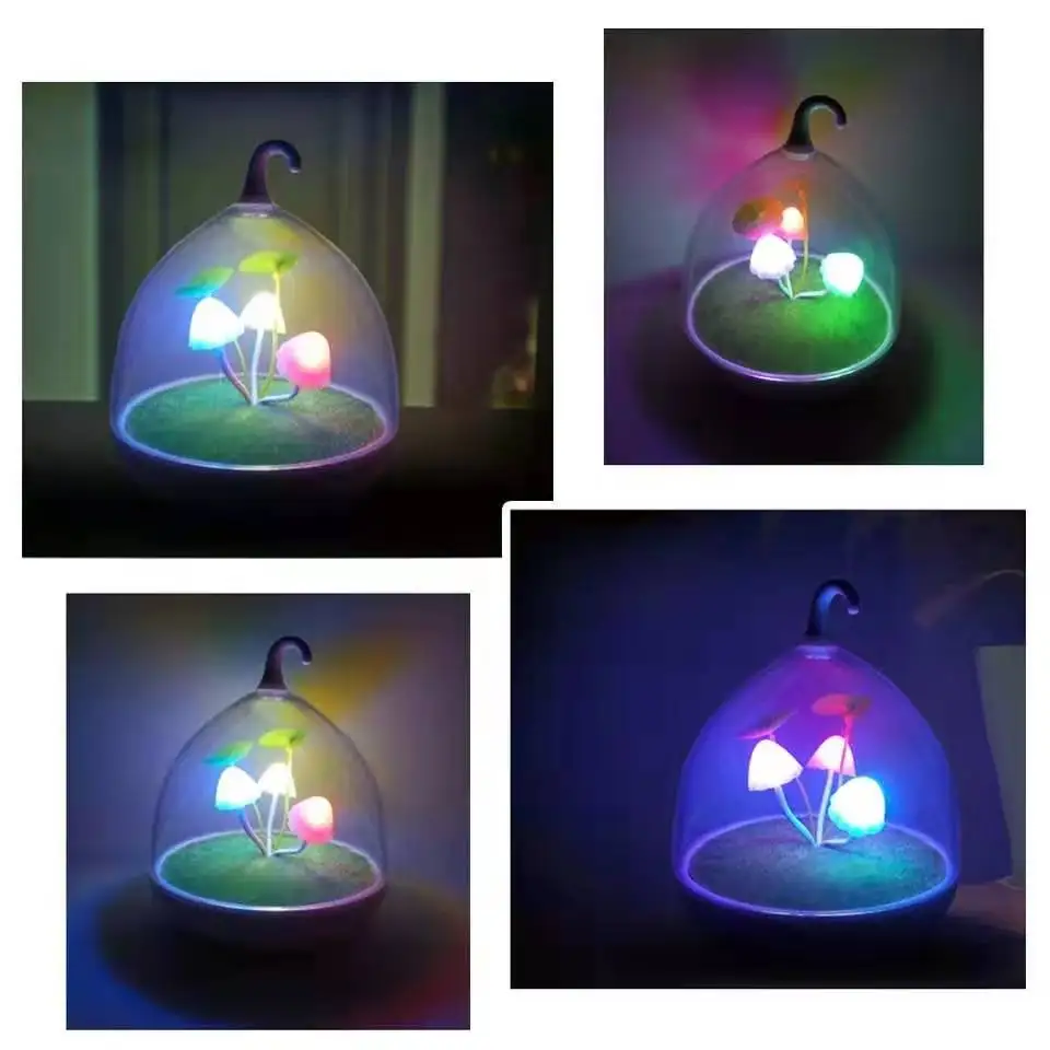 Прекрасный светодиодный ночник в виде гриба, заряжаемый через USB, цветной подвесной светильник, фонарь для птичьей клетки, подарок для малышей, детей, спальни, спящих Lig