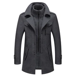 New Men Wool Blends Coats Autumn Winter Solid Color Cold Resistant Men Woolen Overcoat Double Collar Casual Trench Coat Male