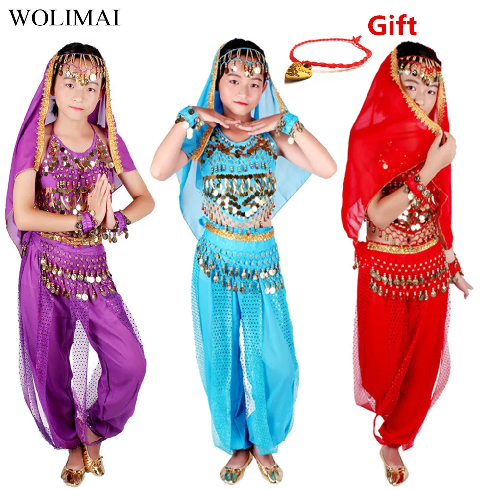 Břišního tančit kostýmy děti orientální tančit dívčí břišního tančí indie břišního tančit sada oblečení bellydance dítě děti indický 6 barvivo