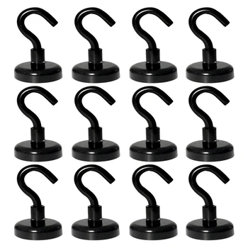 

26 Lbs Magnetic Hooks(12 Pack)Strong Neodymium Magnets Hook D20 Heavy Duty Magnets