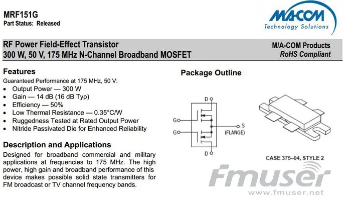 FMUSER отремонтированный MACOM MRF151G 300 Вт VHF RF усилитель мощности Транзистор мощности MOSFET транзистор IC для fm-передатчика