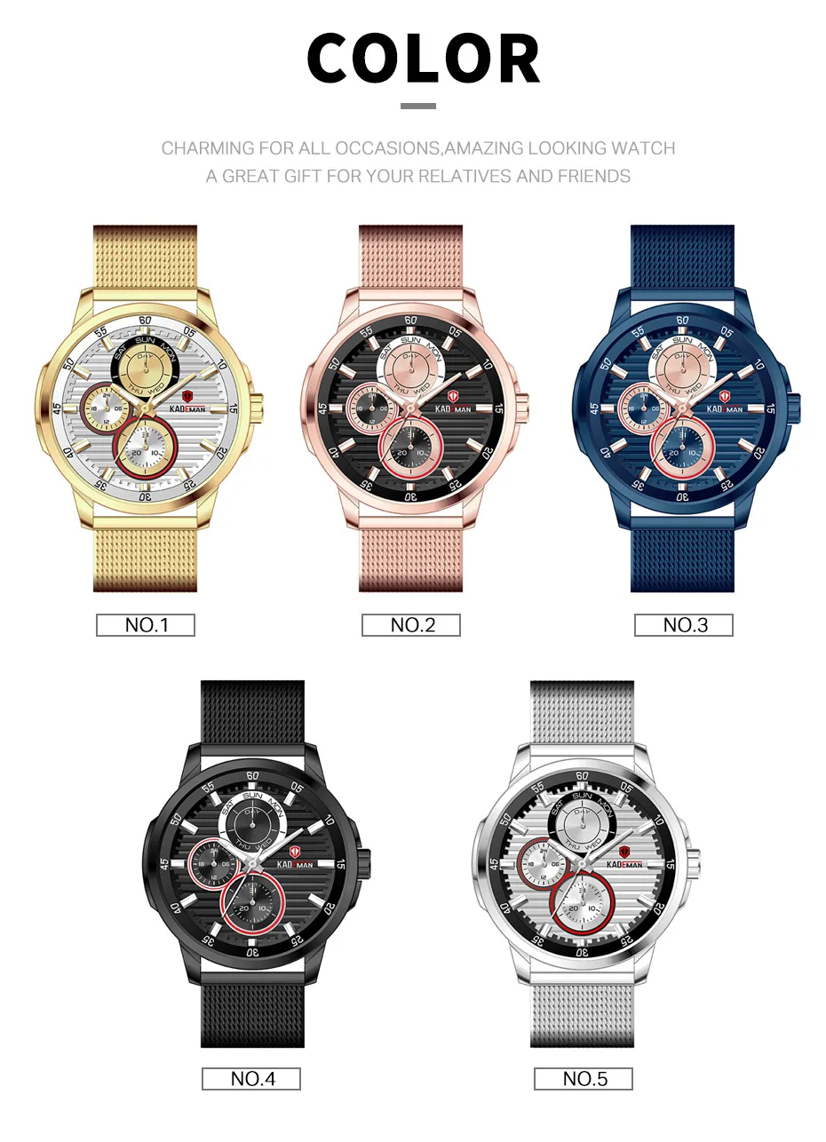 KADEMAN мужские часы хронограф водонепроницаемый милитари, спортивные кварцевые часы лучший бренд Сплав Мужские наручные часы Relogio Masculino