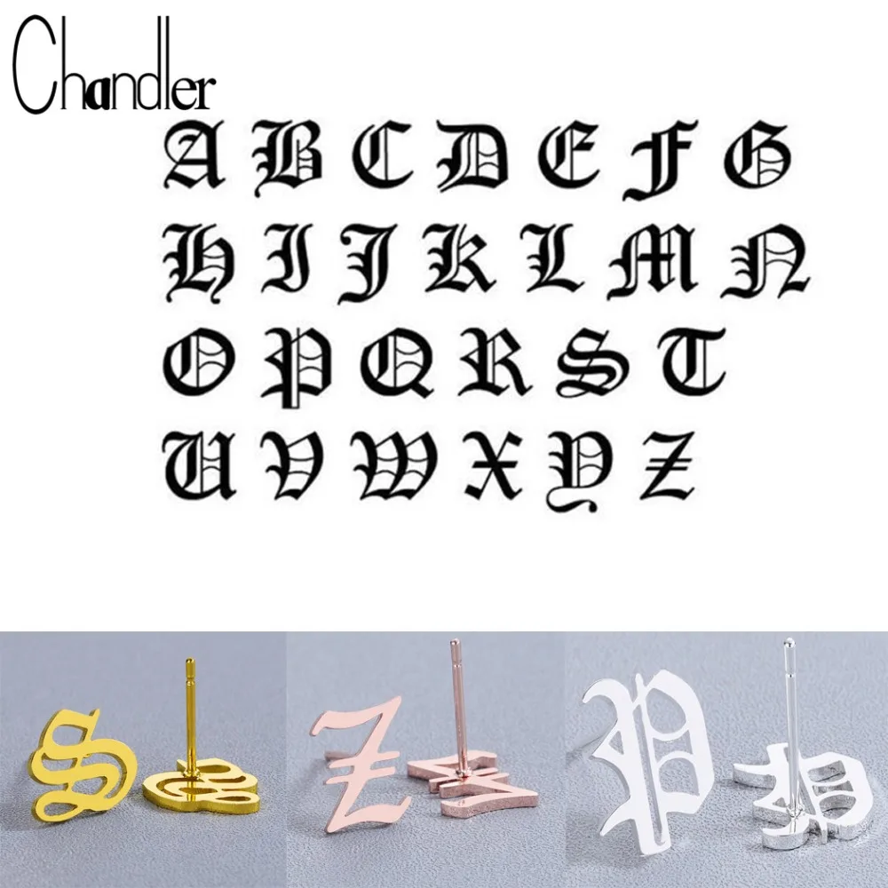 Chandler Tiny Old Alphabet Earrings A-Z Letter Stainless Steel Stud Earrings For Women Unique Kids Ancient Tiny Pendientes Gift