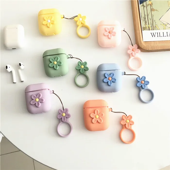 

For Airpods 2 Case Cute Flower Protective Cover, with Cute Flower Lanyard Silicone Cover for Air Pods Wireless Earphone Cover