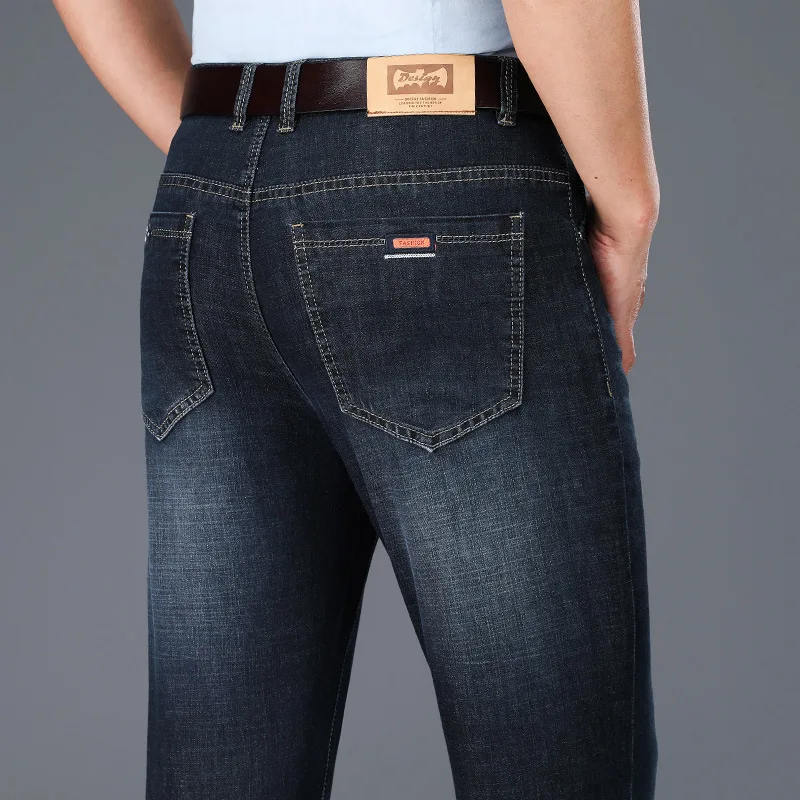 

2020 Newly Fashion Men Jeans Black Blue Large Size 28-42 Elastic Casual Business Long Pants High Waist Smart Straight Jeans Men