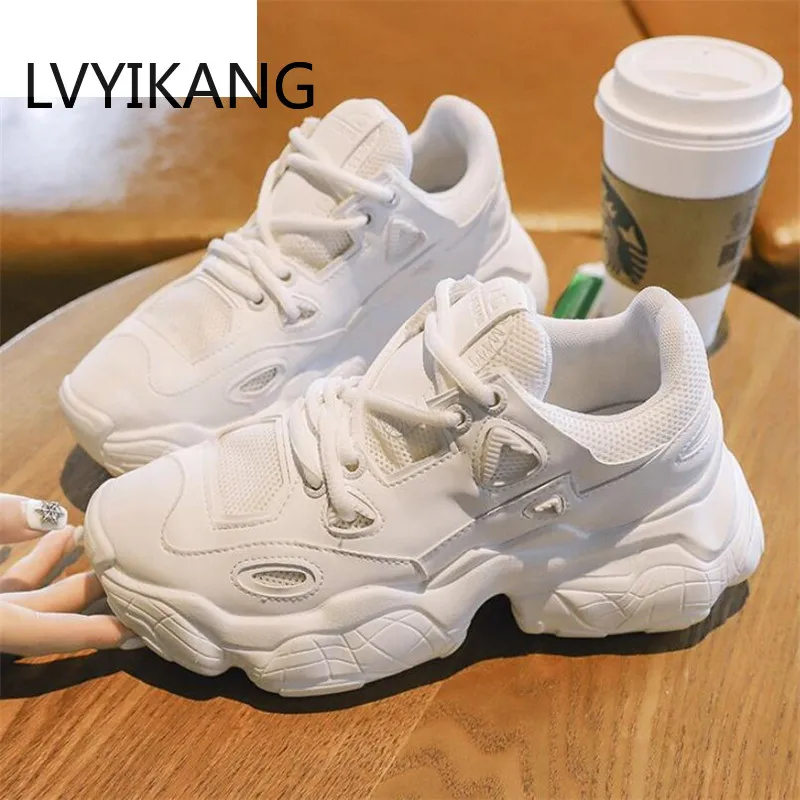 

2019 Women Sneakers Fashion Whiter Platform Ladies Chunky Causal Shoes Woman Leather Sneakers Shoes Chaussure Femme Size 35-40