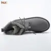 INOE Sheepskin Leather Wool Fur Lined Men Lace-Up Short Ankle Winter Snow Boots For Man Casual Shoes Waterproof Black Brown Grey ► Photo 2/6