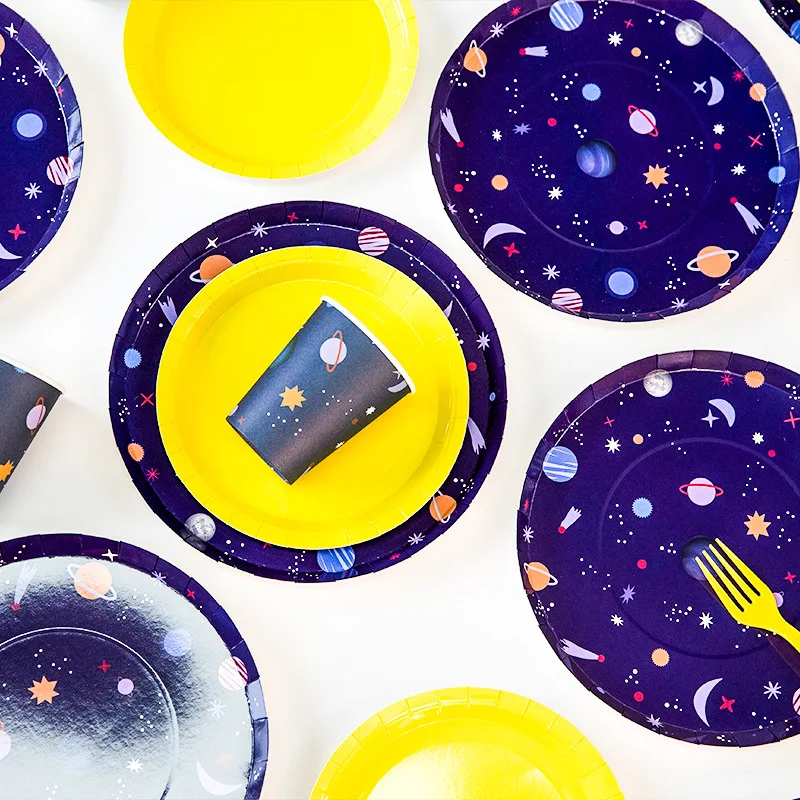 

48pcs Interstellar Theme Disposable Tableware Party Paper Plates Cups Birthday Baby Shower Party Favor Tableware Decor Supplies