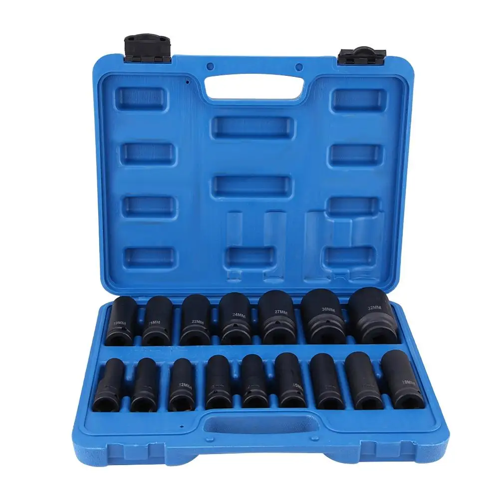 

Overseas DE 16Pcs 1/2" Inch Drive Air Hex Bit Socket Set Repair Tool Kit 10MM-32MM Chromium-molybdenum Steel Hex Bit Set New
