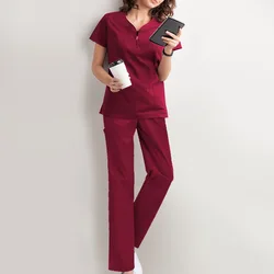 Medical Suits Clothing Scrubs Top Pants V-Neck Work Clothes High Quality Spa Uniforms Unisex Pet Grooming Institution Scrub Set