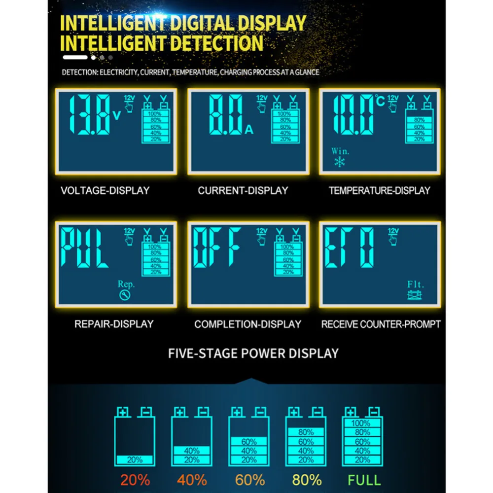 12/24V автомобиль Батарея Зарядное устройство полностью автоматический Сенсорный экран ремонт импульса Зарядное устройство цифровой ЖК-дисплей Дисплей сухая свинцово-кислотный Батарея Зарядное устройство s