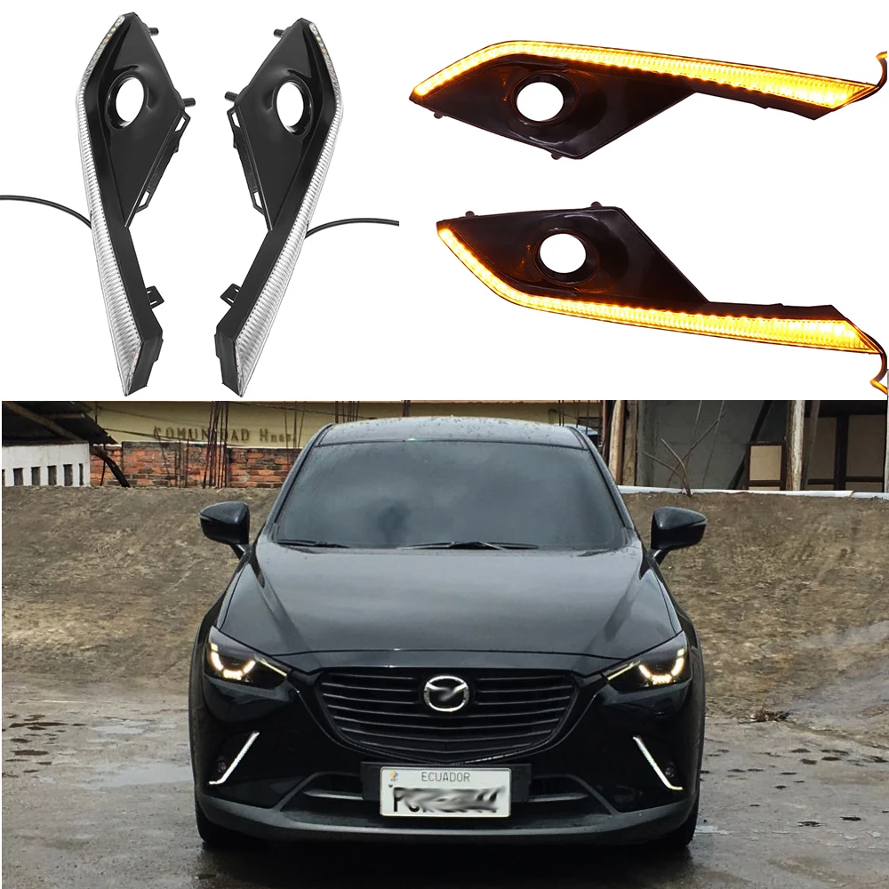 Дневной светильник светодиодный для Mazda CX3 CX-3 DRL Дневной светильник колпак противотуманных фар с отложным воротником желтый сигнал