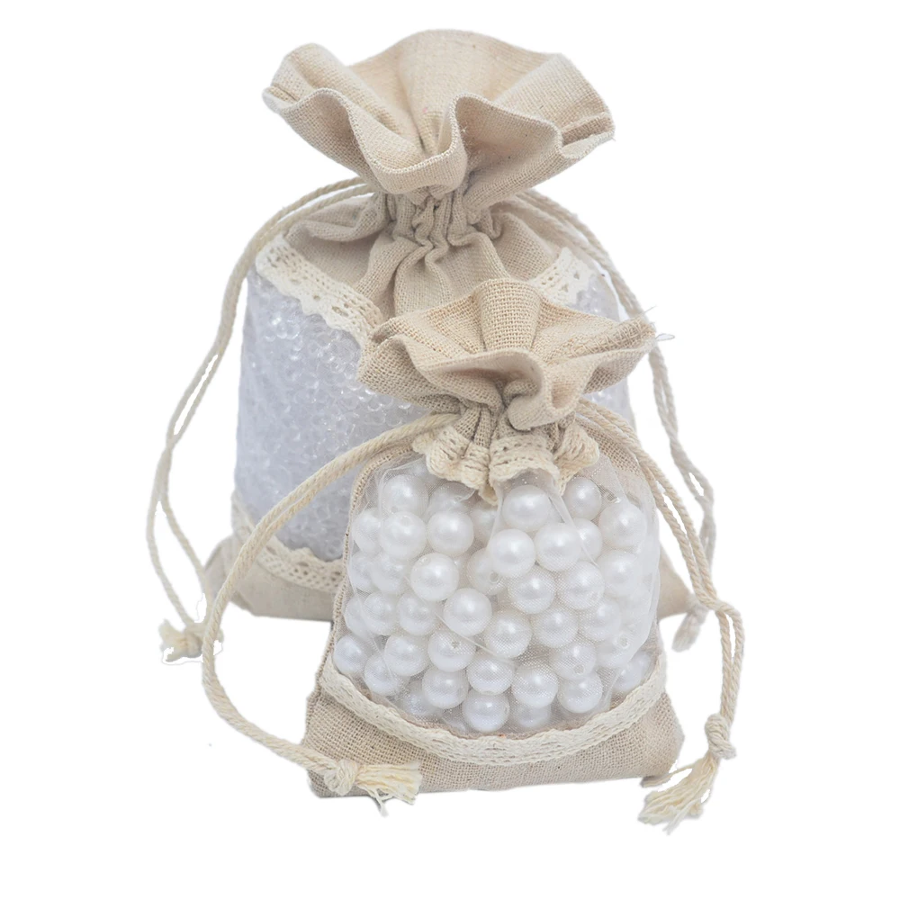 

50pcs Cotton Gift Bags 3.9"x5.5" 5"x7" Cotton Party Candy Favor Sack Linen Jute Drawstring Pouch Jewelry Gift Candy Bag