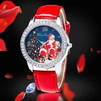 

Fashion Couple Santa Claus Rhinestone Faux Leather Band Round Women Men Quartz Wrist Watch Lover's Watches Christmas Gifts